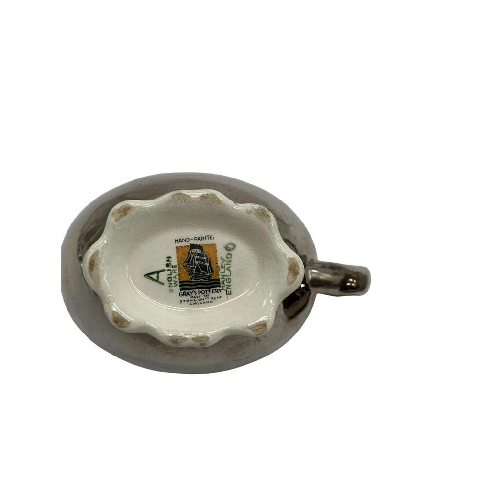 Vintage Grays Pottery Pewter Silver Tone Hand Painted Creamer Sugar Set Hanley - Picture 8 of 9